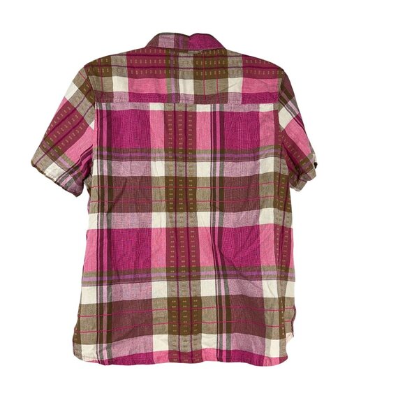 Energy Zone Womens Plaid Short Sleeve Button-Up Shirt Size L Pink/Brown - Picture 2 of 4